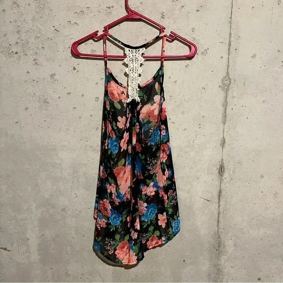 NOBLE U Floral Sheer Lace Back Racerback Tank Top Women’s Size Medium M - Picture 3 of 8